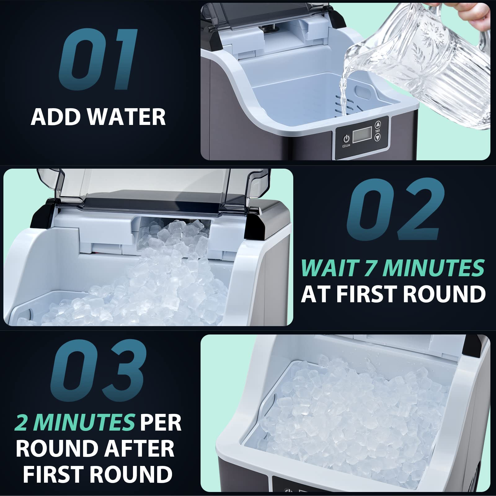 Nugget Ice Maker Countertop, FREE VILLAGE 44Lbs/24H Portable Ice Maker for Soft & Chewable Nugget Pellet Ice, Self-Cleaning & Quiet, Ice Machine with Ice Scoop and Basket for Home Office Bar Party