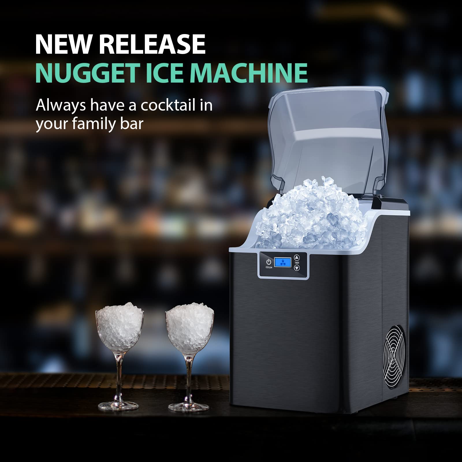 Nugget Ice Maker Countertop, FREE VILLAGE 44Lbs/24H Portable Ice Maker for Soft & Chewable Nugget Pellet Ice, Self-Cleaning & Quiet, Ice Machine with Ice Scoop and Basket for Home Office Bar Party