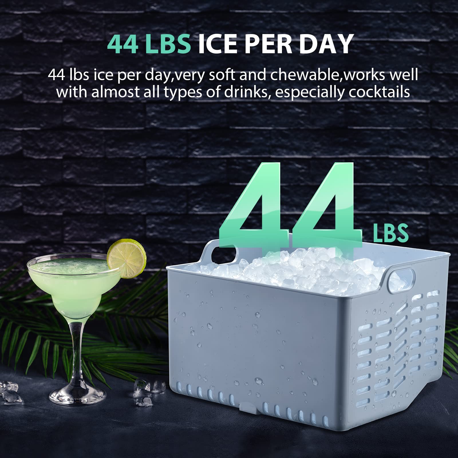 Nugget Ice Maker Countertop, FREE VILLAGE 44Lbs/24H Portable Ice Maker for Soft & Chewable Nugget Pellet Ice, Self-Cleaning & Quiet, Ice Machine with Ice Scoop and Basket for Home Office Bar Party