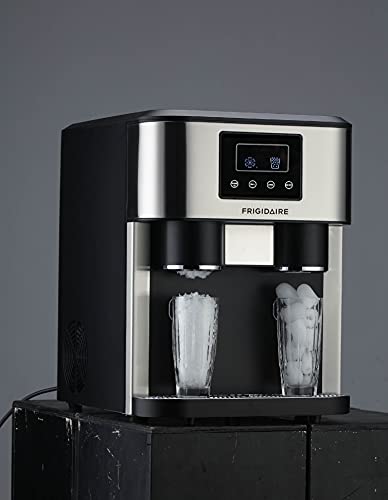 Frigidaire EFIC245-SS EFIC245 3-in-1 Countertop Crunchy Chewable Nugget Style Dual Ice Crusher and Cube Maker, Makes 33 Pounds in 24 Hours, 2 Sizes, with Water Dispenser and Line-in, Stainless Steel