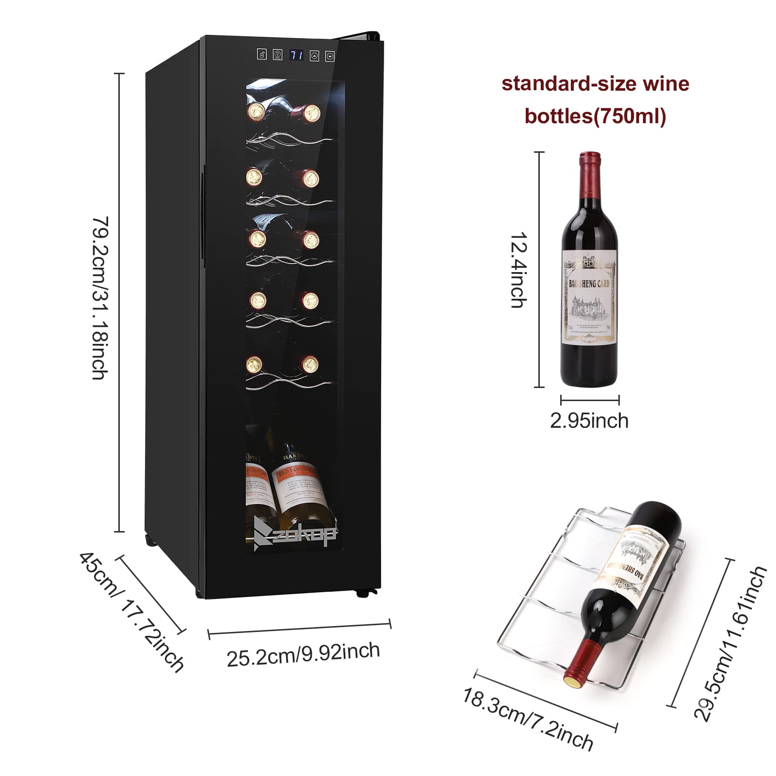 Winado 12 Bottle Compressor Wine Cooler Refrigerator w/Adjustable Temperature, Freestanding Compact Mini Wine Fridge with Digital Control & Removable Shelves