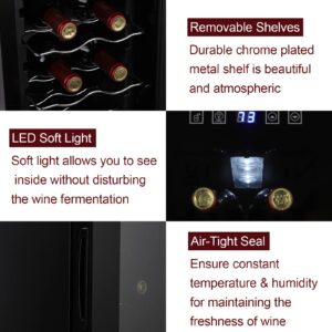 Winado 12 Bottle Compressor Wine Cooler Refrigerator w/Adjustable Temperature, Freestanding Compact Mini Wine Fridge with Digital Control & Removable Shelves