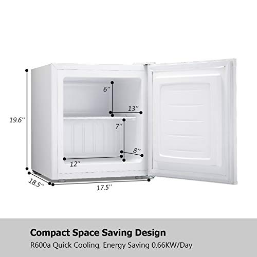 R.W.FLAME Mini Freezer 1.1 Cubic Feet, Small Freezer Reversible Single Door, Upright Freezer with Shelves, Adjustable Feet for Bedrooms/Dorms/Apartment/Office/Home (White)