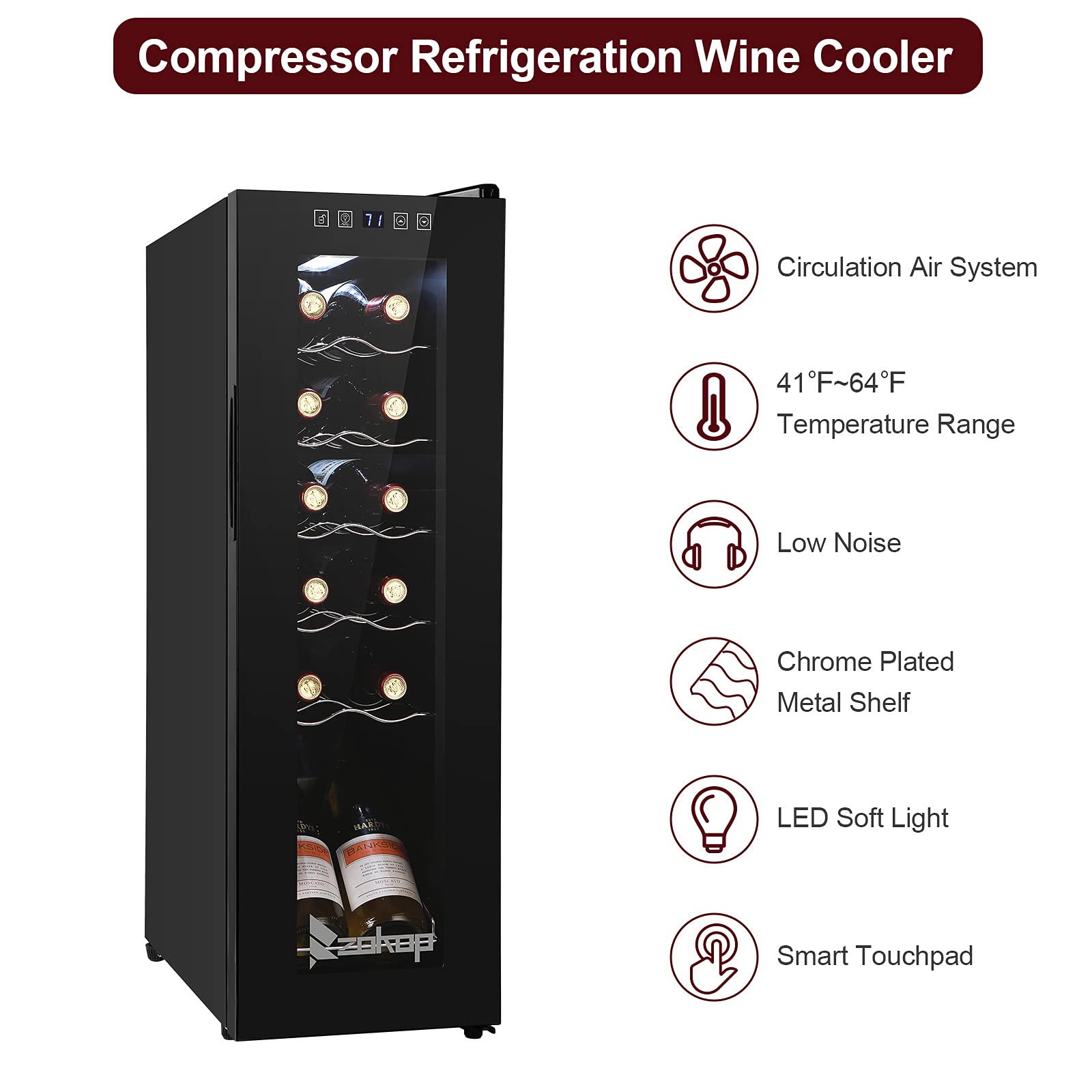 Winado 12 Bottle Compressor Wine Cooler Refrigerator w/Adjustable Temperature, Freestanding Compact Mini Wine Fridge with Digital Control & Removable Shelves