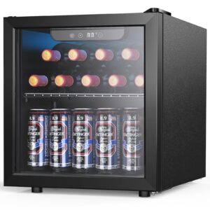 joy pebble beverage cooler and refrigerator mini fridge with glass door for soda beer or wine small drink cooler for home office or bar (2.3 cu.ft, black)