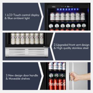 Velieta 24 Inch Beverage Refrigerator Cooler,Stainless Steel Wide Refrigerator for 210 Cans,Fit Perfectly for 24" Space Built-in Counter or Freestanding with powerful and quiet cooling system