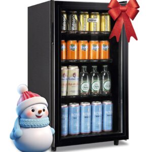 wanai mini fridge cooler 125cans beverage refrigerator glass door beverage cooler for beers wine juicer cooler adjustable shelves led lights for home, office or bar