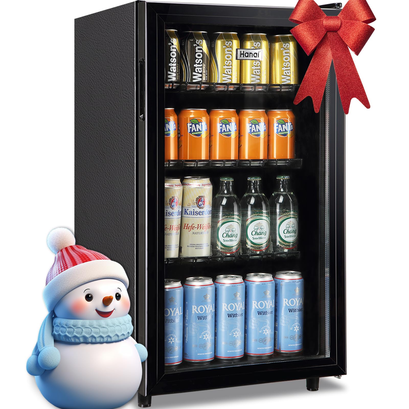 WANAI Mini Fridge Cooler 125Cans Beverage Refrigerator Glass Door Beverage Cooler for Beers Wine Juicer Cooler Adjustable Shelves LED Lights for Home, Office or Bar