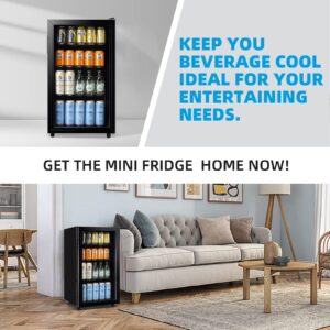 WANAI Mini Fridge Cooler 125Cans Beverage Refrigerator Glass Door Beverage Cooler for Beers Wine Juicer Cooler Adjustable Shelves LED Lights for Home, Office or Bar