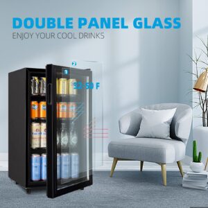 WANAI Mini Fridge Cooler 125Cans Beverage Refrigerator Glass Door Beverage Cooler for Beers Wine Juicer Cooler Adjustable Shelves LED Lights for Home, Office or Bar