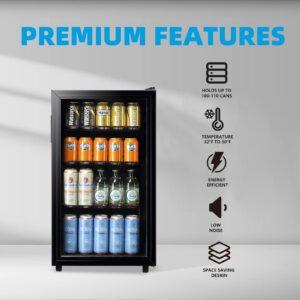 WANAI Mini Fridge Cooler 125Cans Beverage Refrigerator Glass Door Beverage Cooler for Beers Wine Juicer Cooler Adjustable Shelves LED Lights for Home, Office or Bar