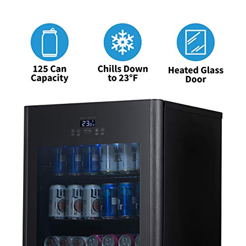 NewAir 125 Can Beer Froster, Mini Fridge, Small Drink Dispenser Machine, Freestanding Beer Freezer, Refrigerator and Cooler in Black - Frosts Drink to 23F, for Office or Bar with Adjustable Shelves