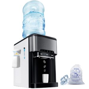 water cooler dispenser built-in ice maker countertop,3-in-1 portable ice machine 44lbs daily,top loading 5 gallon water dispenser w. child safety lock & tri-temp water option-hot,cold & ice block