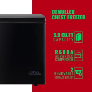 DEMULLER Chest Freezer 5.0Cubic Feet Deep Freezer Freestanding Freezers with 2 Removable Stainless Steel Basket, Mini Freezer Top Open Door Compact Freezer with Electronic Control 41℉ to -15℉BLACK