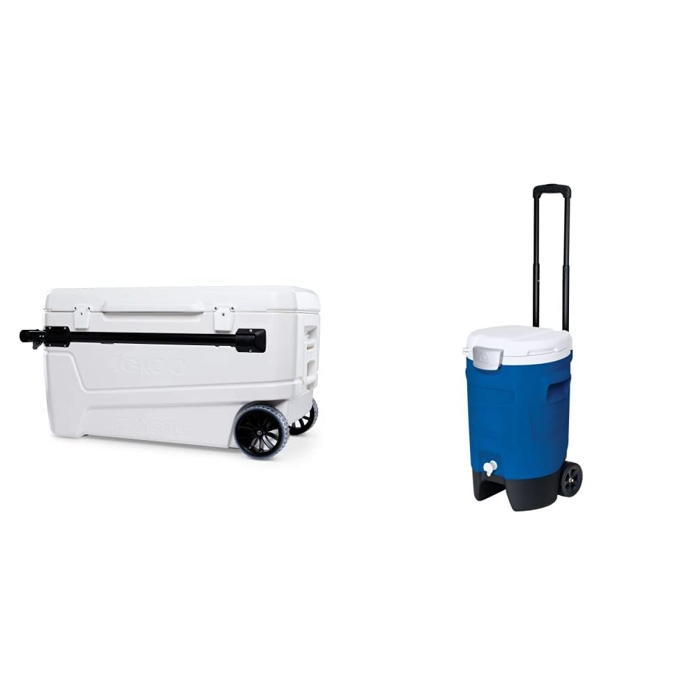 Igloo 110 Qt Glide Pro Portable Large Ice Chest Wheeled Cooler, White ...