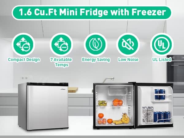 Mini Fridge with Freezer, Single Door Compact Refrigerator with Adjustable Legs, Adjustable Thermostat Control, Removable Shelf, Small Fridge Perfect for Home/Dorm/Office/Apartment, 1.6 Cu.Ft.