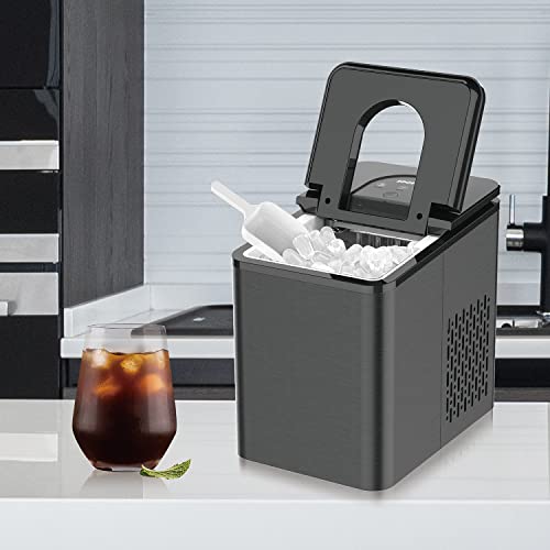 SOOPYK Ice Makers Countertop | Portable Ice Maker Cube | 27 lbs in 24 hrs | 9 Ice Cubes Per 5-8 Mins | Ice Maker Machine Self Cleaning Function | Ice Scoop and Basket,Stainless Steel