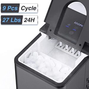 SOOPYK Ice Makers Countertop | Portable Ice Maker Cube | 27 lbs in 24 hrs | 9 Ice Cubes Per 5-8 Mins | Ice Maker Machine Self Cleaning Function | Ice Scoop and Basket,Stainless Steel