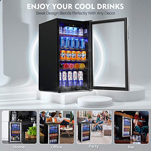 AstroAI Beverage Refrigerator with Temperature Control -3.2 Cu.Ft, 120 Can Mini Fridge with Glass Door for Beer Soda or Wine - Drink Fridge for Office/Bar with Reversible Door and Removable Shelves