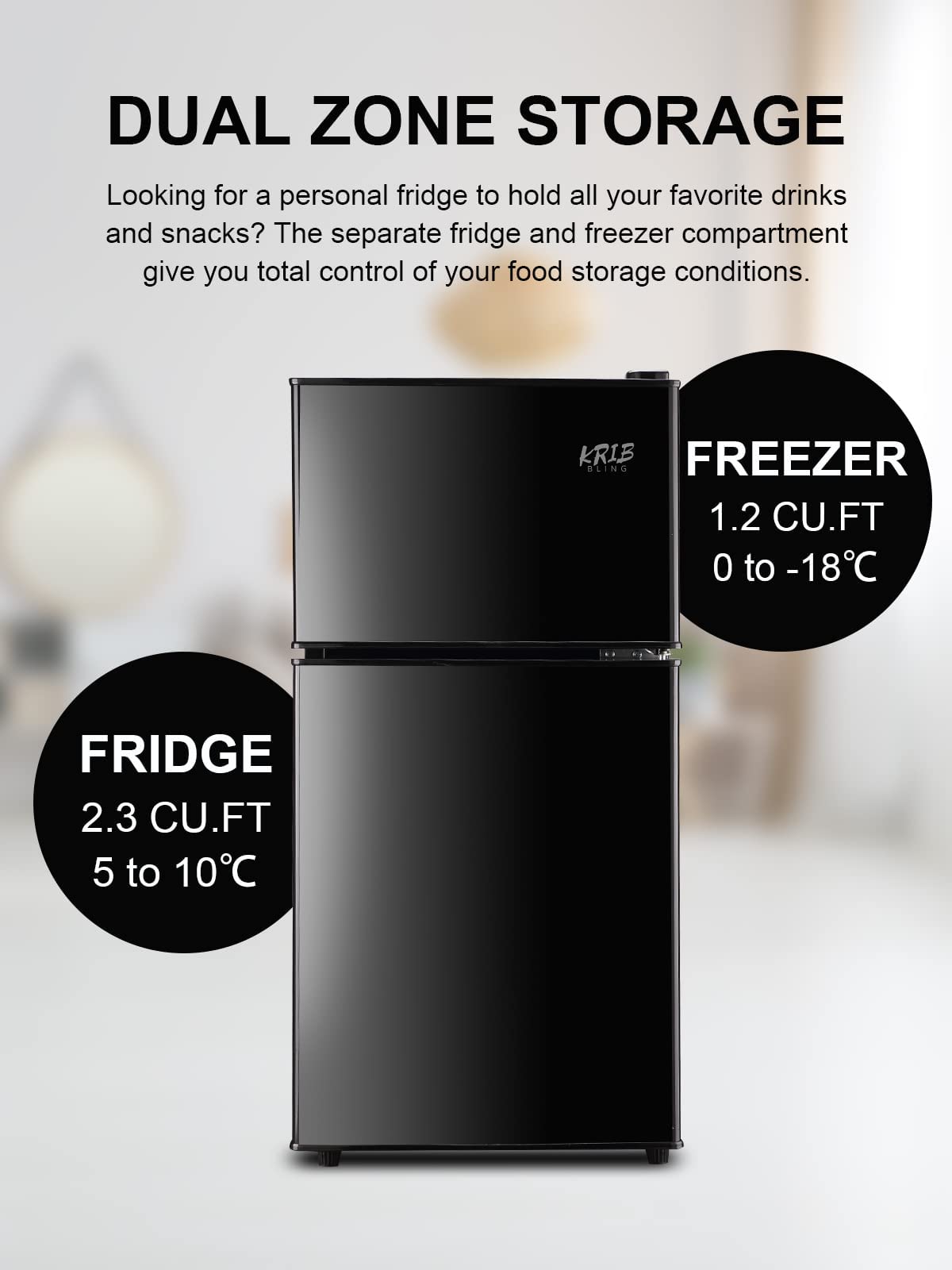 KRIB BLING Mini Fridge With Freezer…