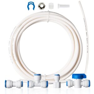 ispring icek3 3/8" tubing water line splitter and reverse osmosis refrigerator ice maker kit, fits ph100, ro100, us15 series, 20 feet, everything included for installation