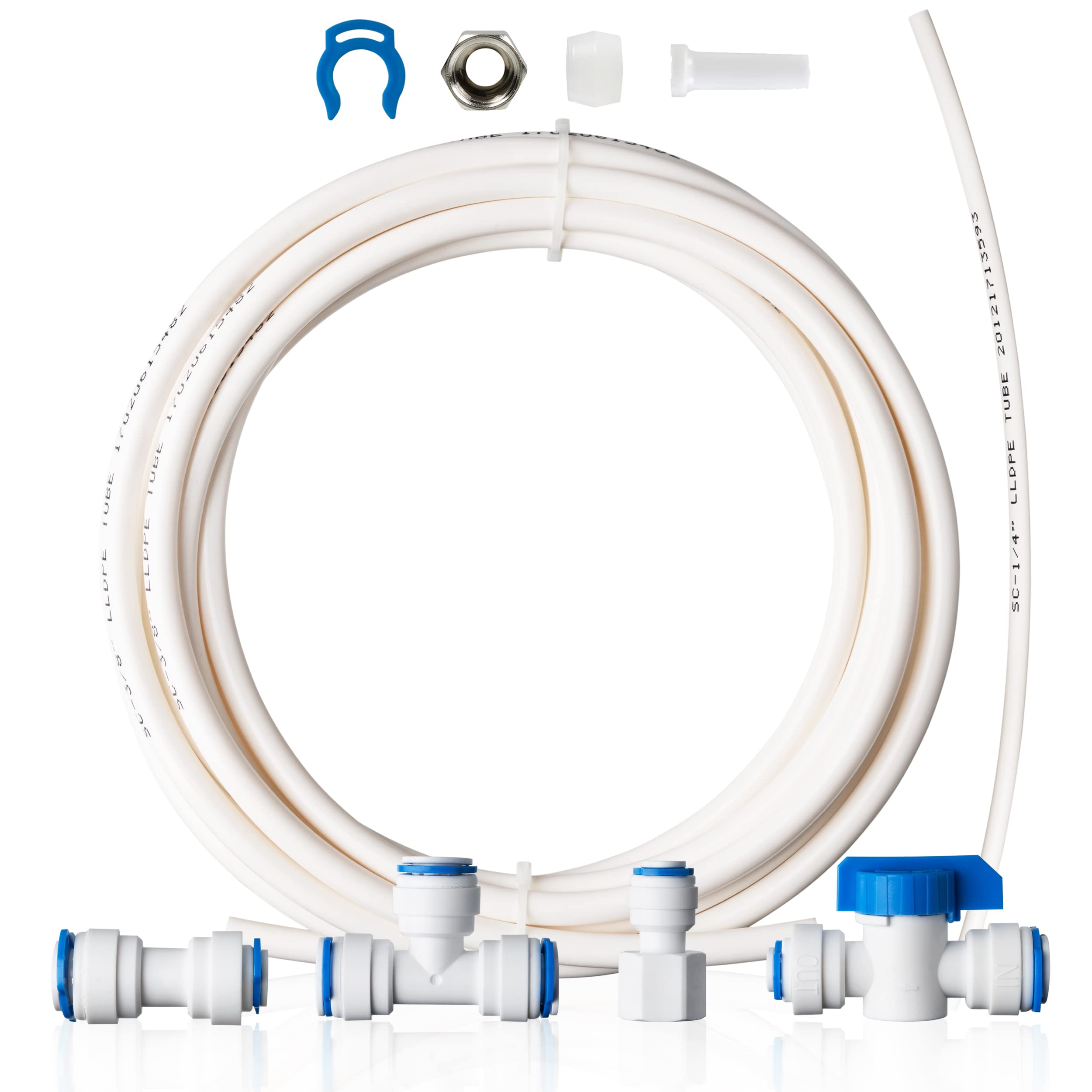 iSpring ICEK3 3/8" Tubing Water Line Splitter and Reverse Osmosis Refrigerator Ice Maker Kit, Fits PH100, RO100, US15 Series, 20 feet, Everything Included for Installation