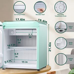 ZAFRO 1.7Cu.Ft Mini Fridge with Freezer For Bedroom,Compact Refrigerator 20 Cans,Portable Small Multifunctional Refrigerator For Skin Care,Food,Drinks,Living Room,Office And Dorm (GREEN)