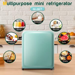 ZAFRO 1.7Cu.Ft Mini Fridge with Freezer For Bedroom,Compact Refrigerator 20 Cans,Portable Small Multifunctional Refrigerator For Skin Care,Food,Drinks,Living Room,Office And Dorm (GREEN)