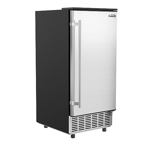 KoolMore Stainless-Steel Built-in Ice Maker Machine with Large 25 lb. Cube Storage Basket, Full Cube Production, Fast Ice Making Time, Free-Standing/Under-Counter - 75lbs of Ice per Day (BIM75-BS)