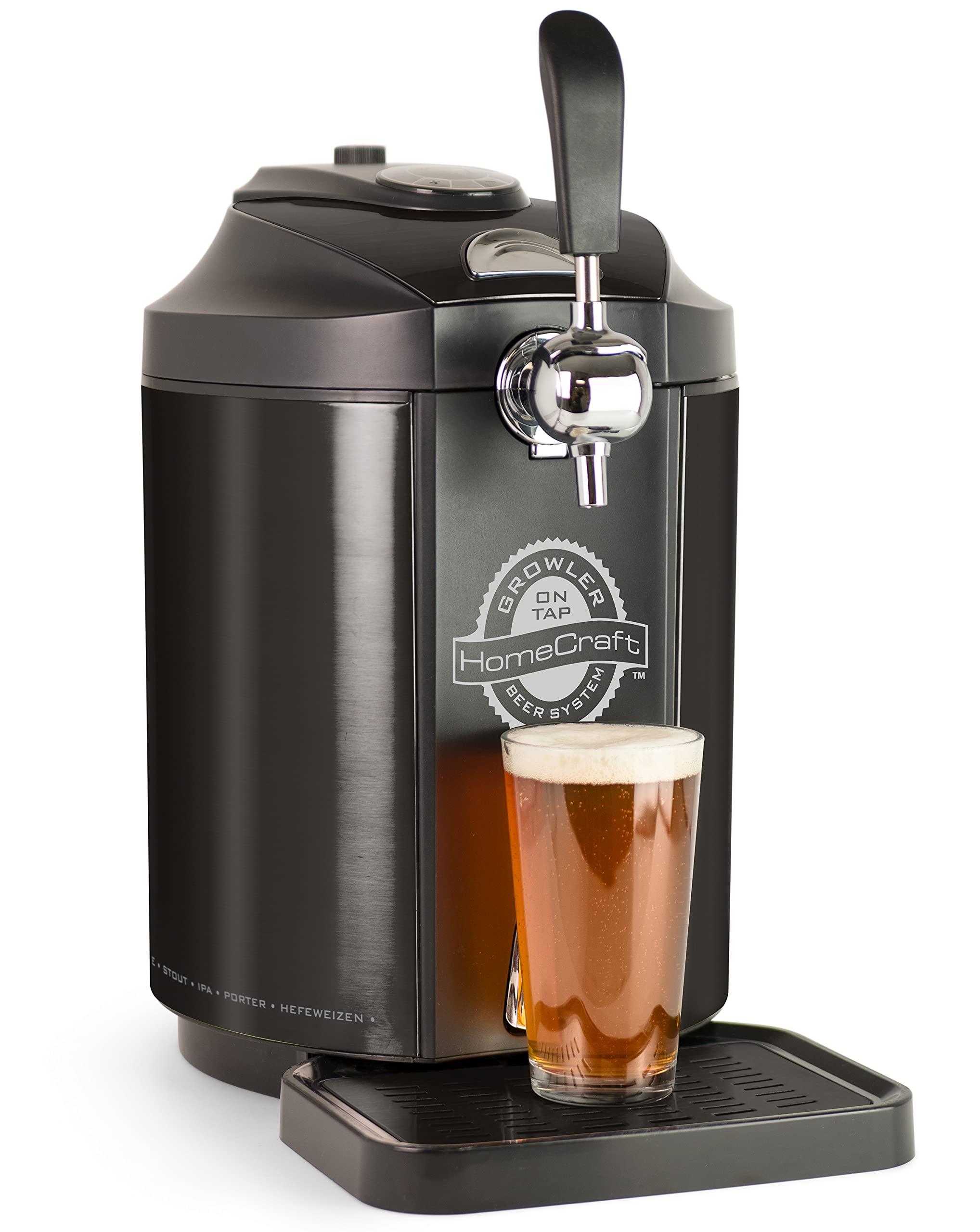 Homecraft Black Stainless Steel Easy-Dispensing Tap Beer Cooling System Kegerator, Includes Reusable Growler, CO2 Cartridges, Removable Drip Tray & Cleaning Kit, Fresh for 30 Days