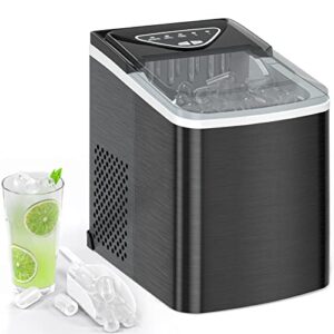 specilite ice makers countertop, compact ice machine maker, self cleaning - 26lbs/24h, 9 ice cubes s/l in 6-8 mins, portable icemaker with ice bag/scoop/basket for home kitchen office bar