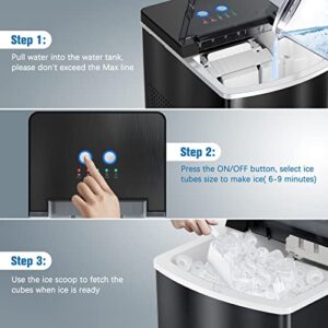 Freezimer Ice Maker Machine for Countertop, 33 lbs/24Hrs, 9 Cubes Ready in 6 Mins Self-Cleaning Electric Ice Machine with Basket and Ice Scoop,Black