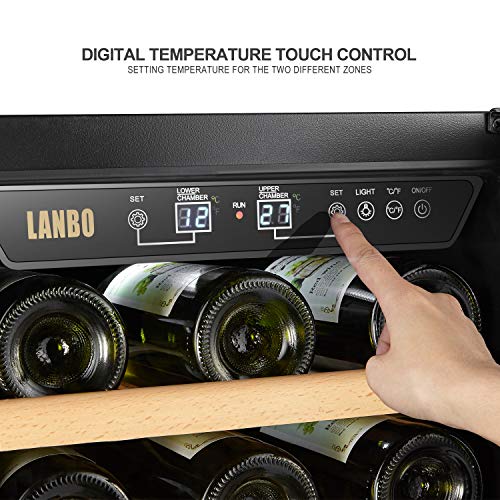 Lanbo 15 Inch Wide Dual Zone Compressor Wine Refrigerator, 28 Bottle