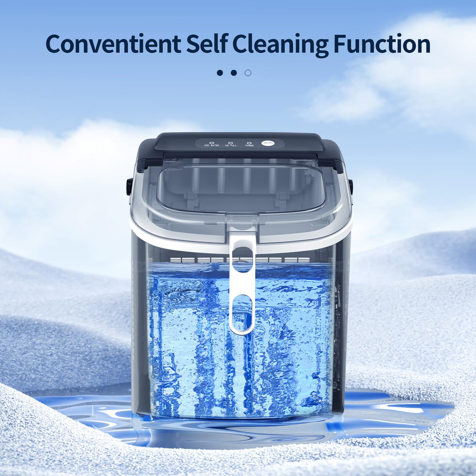 Ice Makers Countertop, Portable Ice Machine with Handles, Self-Cleaning Ice Makers with Basket and Scoop, 9 Cubes in 6 Mins, Bullet Ice Cubes, Suitable for Kitchen, Camping, Party Green