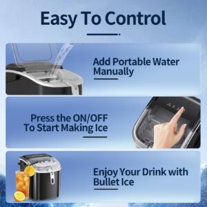 Ice Makers Countertop, Portable Ice Machine with Handles, Self-Cleaning Ice Makers with Basket and Scoop, 9 Cubes in 6 Mins, Bullet Ice Cubes, Suitable for Kitchen, Camping, Party Green