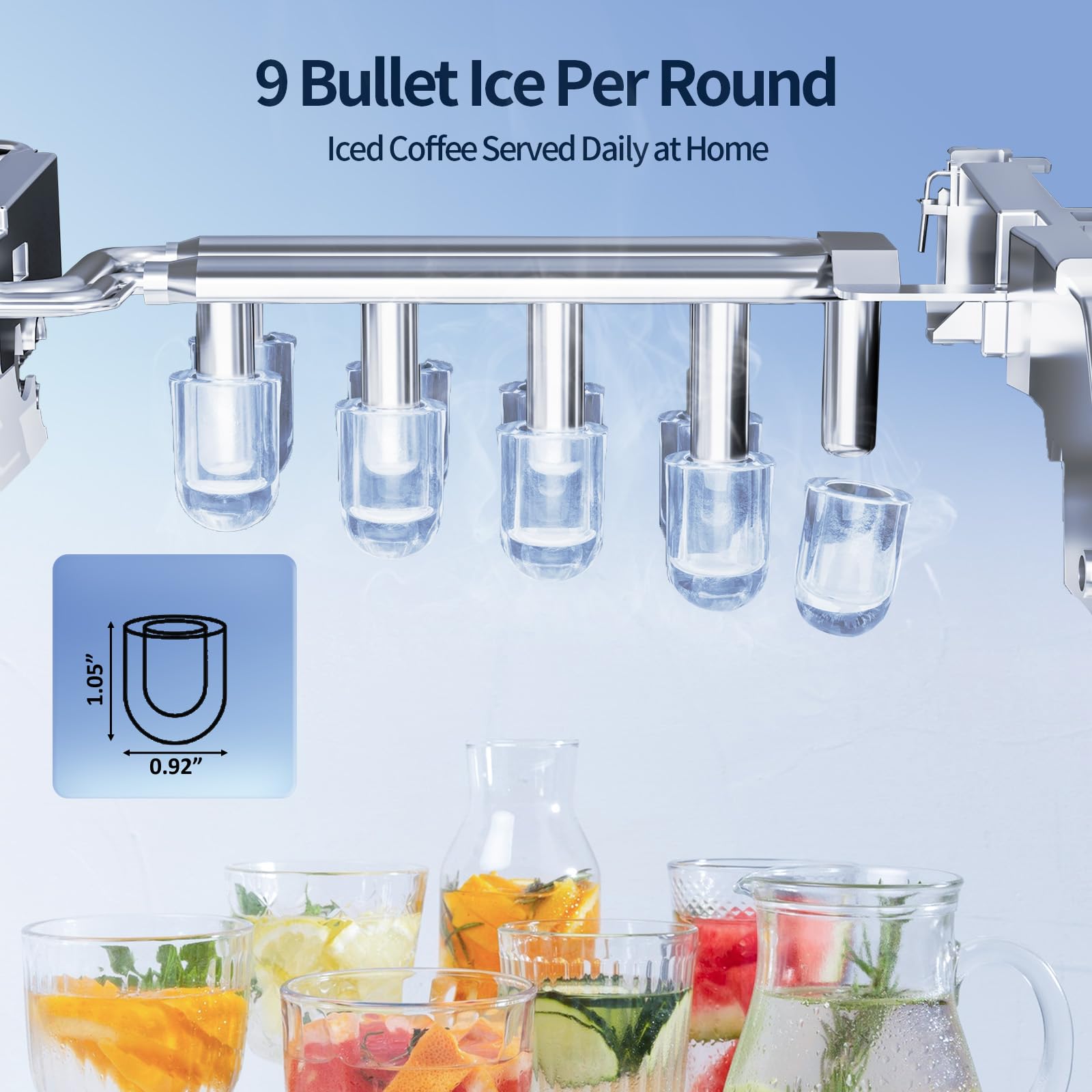 Ice Makers Countertop, Portable Ice Machine with Handles, Self-Cleaning Ice Makers with Basket and Scoop, 9 Cubes in 6 Mins, Bullet Ice Cubes, Suitable for Kitchen, Camping, Party Green