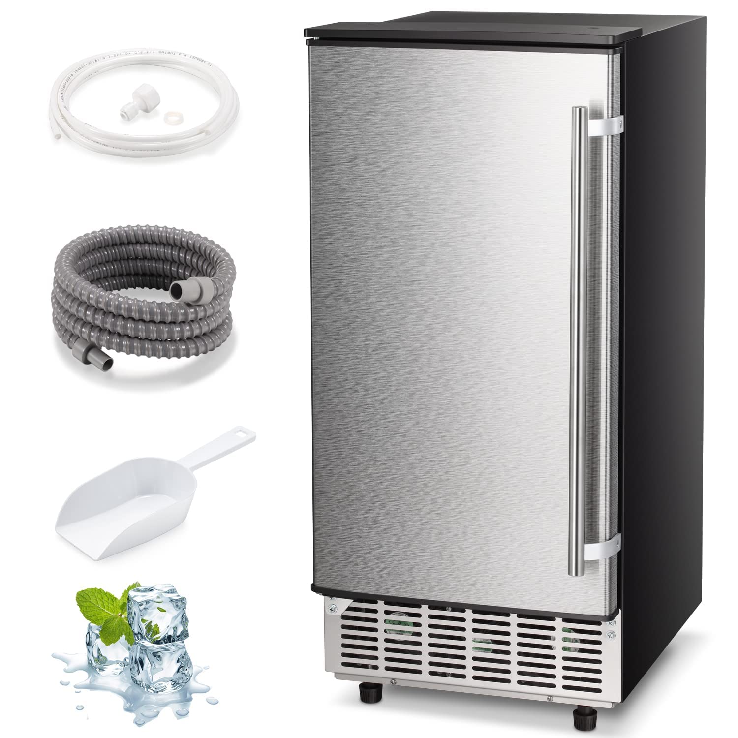 Commercial Ice Maker Machine,Under Counter Ice Machine with 80 Lbs/Day,Stainless Steel Under Counter Freestanding Commercial Clear Cube Ice Maker for Bar,Kitchen,Party