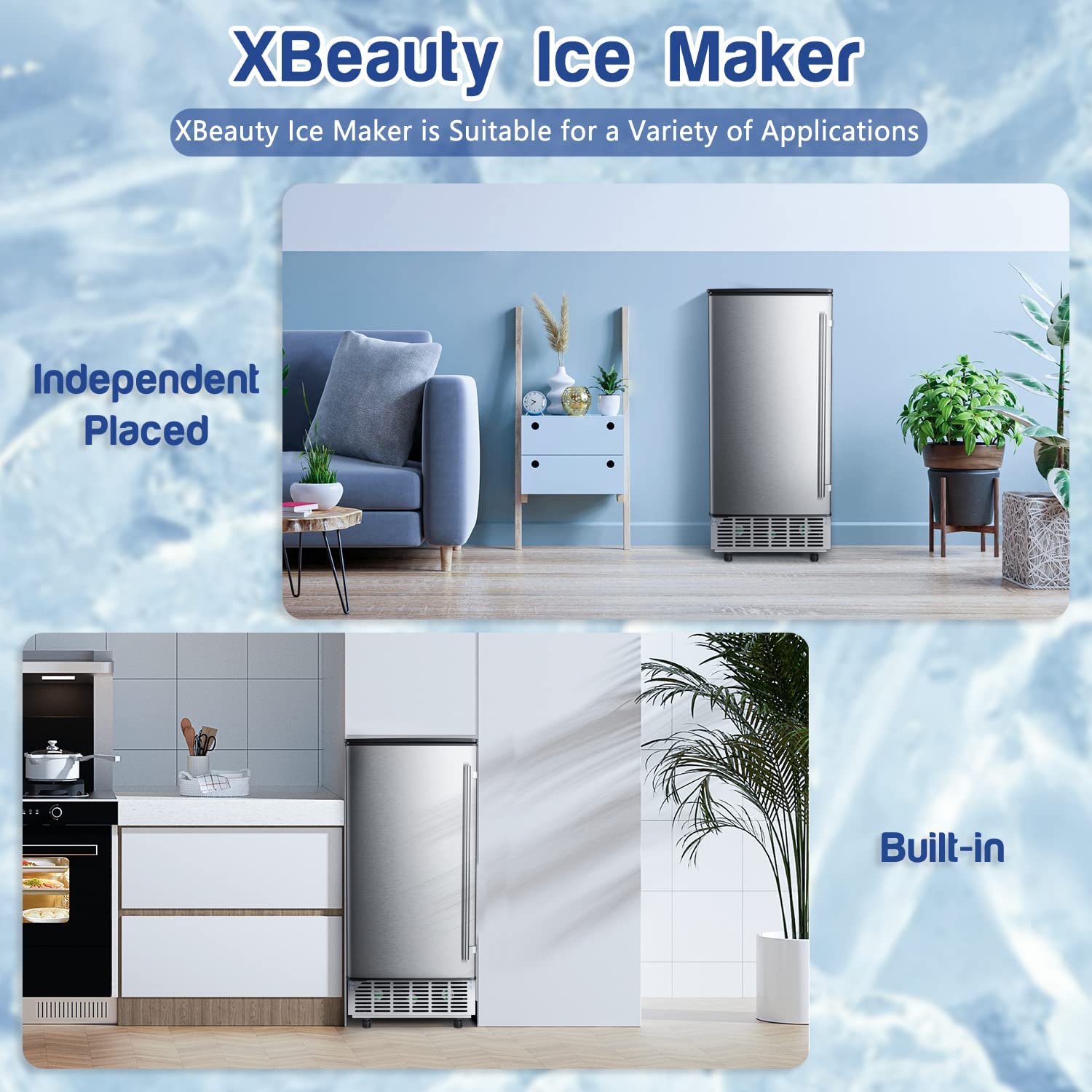 Commercial Ice Maker Machine,Under Counter Ice Machine with 80 Lbs/Day,Stainless Steel Under Counter Freestanding Commercial Clear Cube Ice Maker for Bar,Kitchen,Party