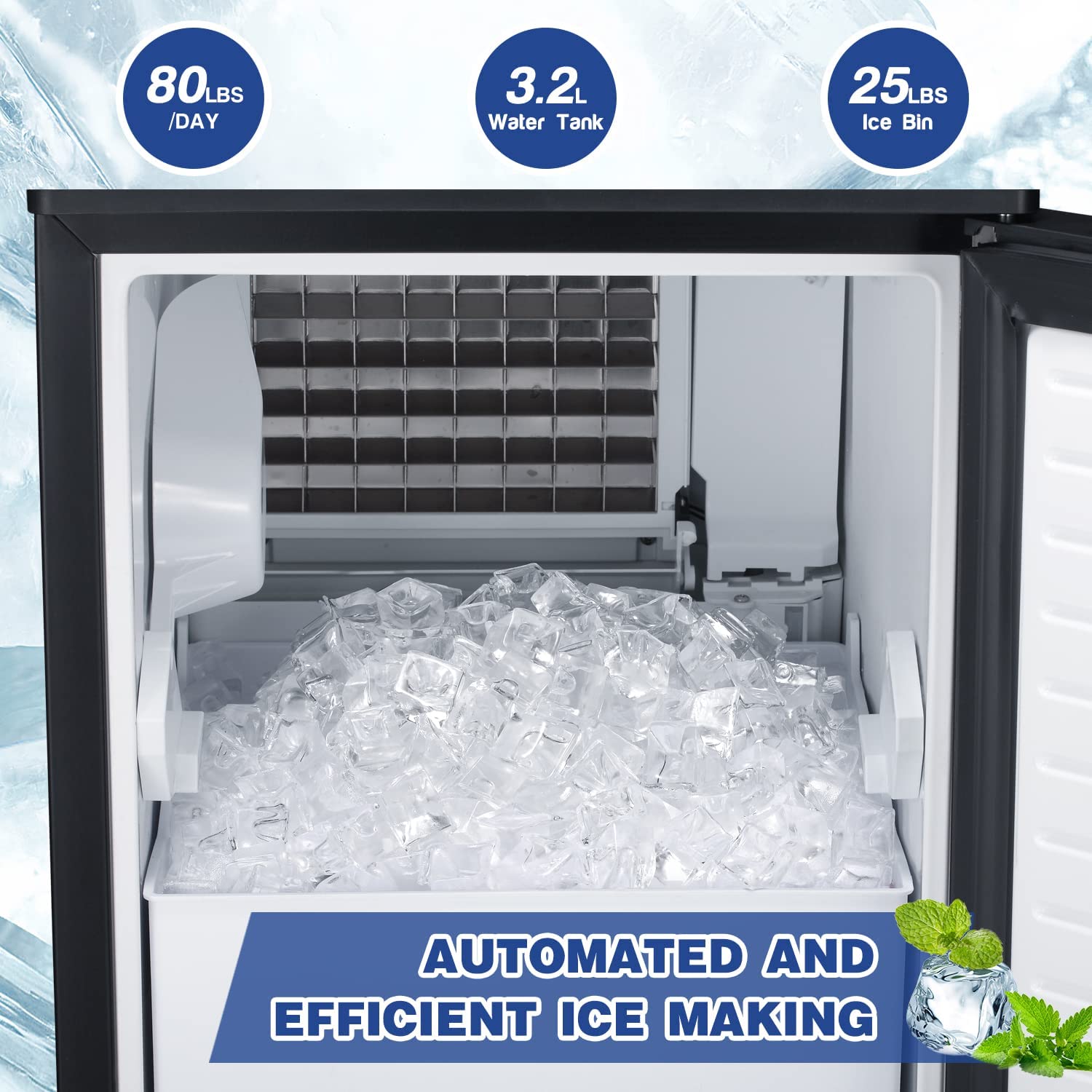 Commercial Ice Maker Machine,Under Counter Ice Machine with 80 Lbs/Day,Stainless Steel Under Counter Freestanding Commercial Clear Cube Ice Maker for Bar,Kitchen,Party