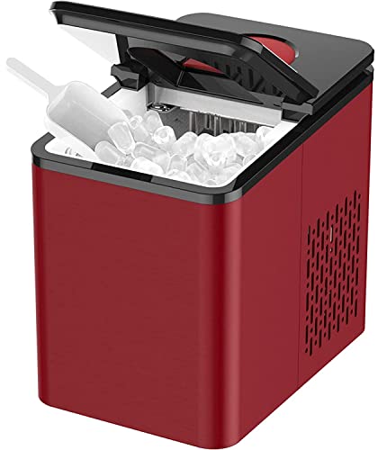 SOOPYK Ice Maker Countertop, Portable Ice Make 27 lbs in 24 hrs - 9 Ice Cubes Ready in 5-7 Mins, Ice Maker Machine with Self- Cleaning Function with Ice Scoop and Basket