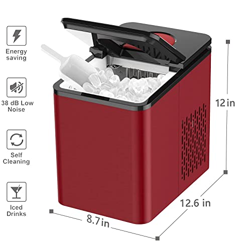 SOOPYK Ice Maker Countertop, Portable Ice Make 27 lbs in 24 hrs - 9 Ice Cubes Ready in 5-7 Mins, Ice Maker Machine with Self- Cleaning Function with Ice Scoop and Basket