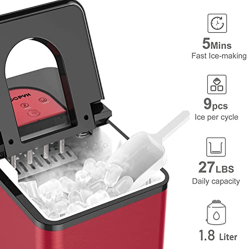 SOOPYK Ice Maker Countertop, Portable Ice Make 27 lbs in 24 hrs - 9 Ice Cubes Ready in 5-7 Mins, Ice Maker Machine with Self- Cleaning Function with Ice Scoop and Basket