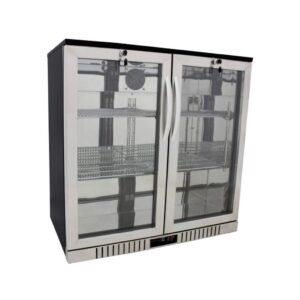 fvlfil procool refrigeration 2-door glass front stainless steel back bar cooler; 36" wide, counter height refrigerator