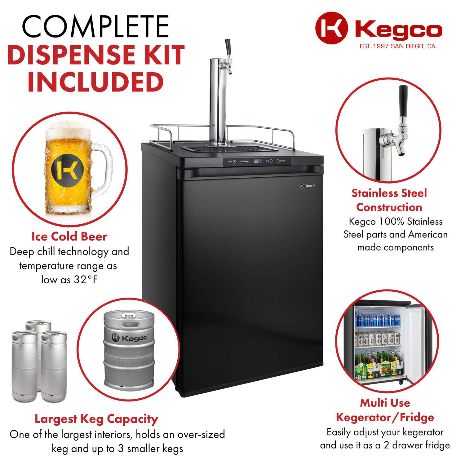 Kegco K309B-1 Keg Dispenser, Black
