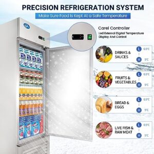 kalifon 27" W Commercial Refrigerator 1 Solid Door, 23 Cu.ft Reach-in Stainless Steel Refrigerator, Upright Fan Cooling for Restaurant, Bar, Home, Shop (Equip 4 Shelves) Warehouse Shipments