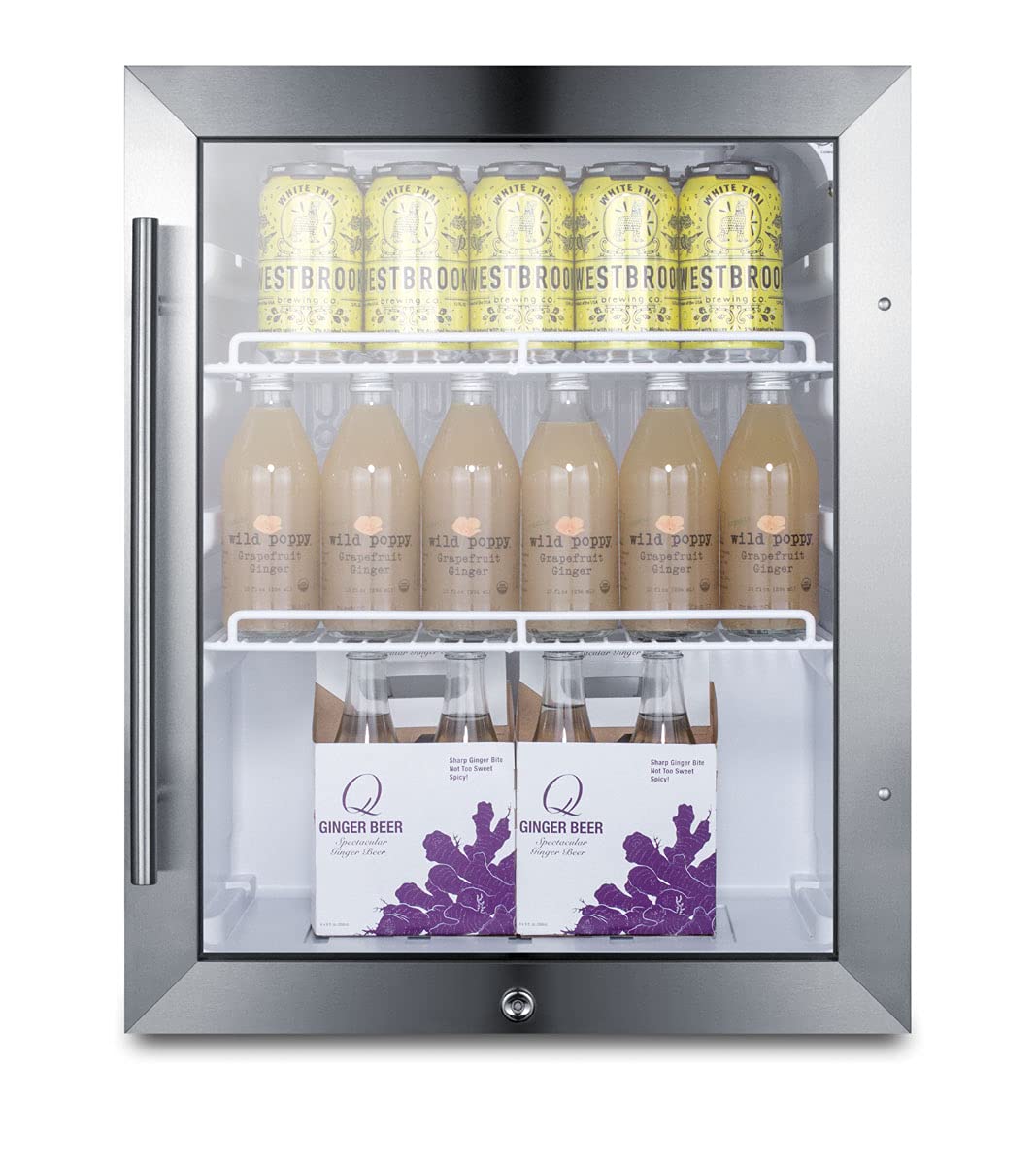 Summit Appliance SCR314L Compact Beverage Center; 2.1 cu.ft; Automatic Defrost; Interior LED Light; Adjustable Thermostat; Sealed Back Front Lock