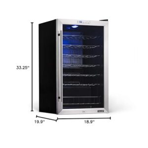 NewAir Compressor Wine Cooler Refrigerator in Stainless Steel | 33 Bottle Capacity | Freestanding or Built-In | UV Protected Glass Door with Lock and Handle