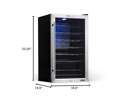 NewAir Compressor Wine Cooler Refrigerator in Stainless Steel | 33 Bottle Capacity | Freestanding or Built-In | UV Protected Glass Door with Lock and Handle