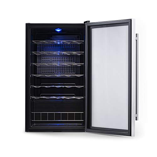 NewAir Compressor Wine Cooler Refrigerator in Stainless Steel | 33 Bottle Capacity | Freestanding or Built-In | UV Protected Glass Door with Lock and Handle