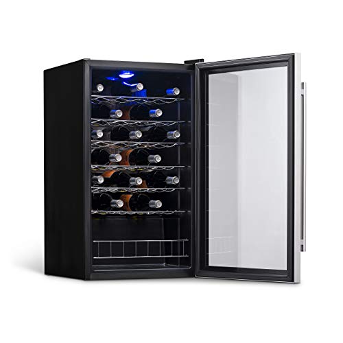 NewAir Compressor Wine Cooler Refrigerator in Stainless Steel | 33 Bottle Capacity | Freestanding or Built-In | UV Protected Glass Door with Lock and Handle